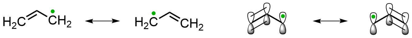 Allyl radical resonance structures and the conjugated p orbital picture